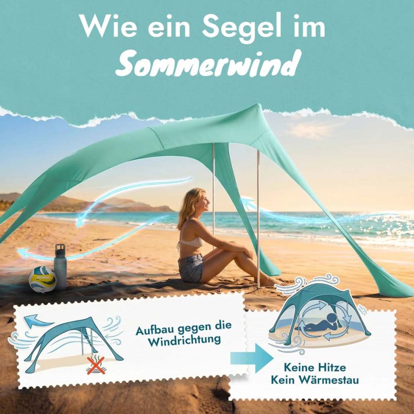 momevo Sunsail Strandzelt Sonnensegel UPF50+ aquatürkis