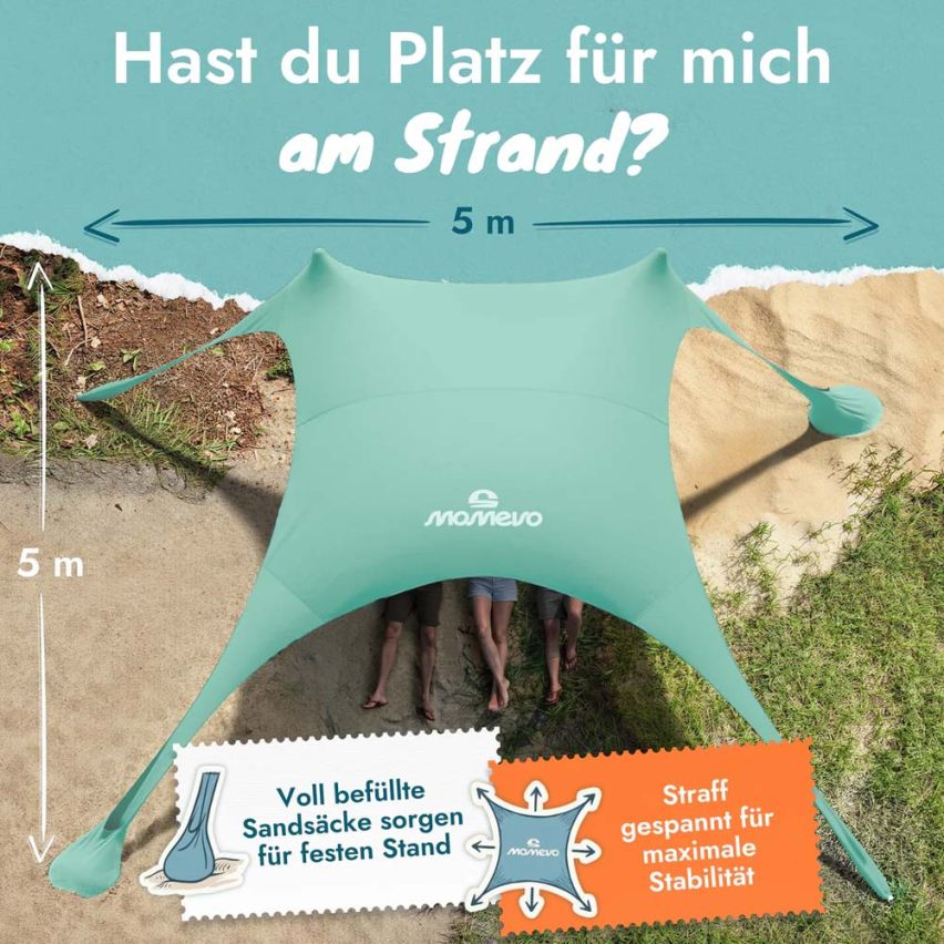 momevo Sunsail Strandzelt Sonnensegel UPF50+ aquatürkis