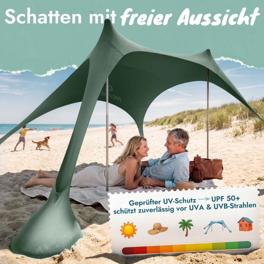 momevo Sunsail Strandzelt Sonnensegel UPF50+ oliv