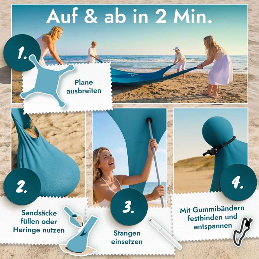 momevo Sunsail Strandzelt Sonnensegel UPF50+ petrolblau