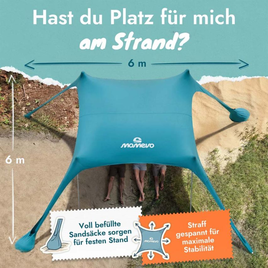 momevo Sunsail XL Strandzelt Sonnensegel UPF50+ petrolblau