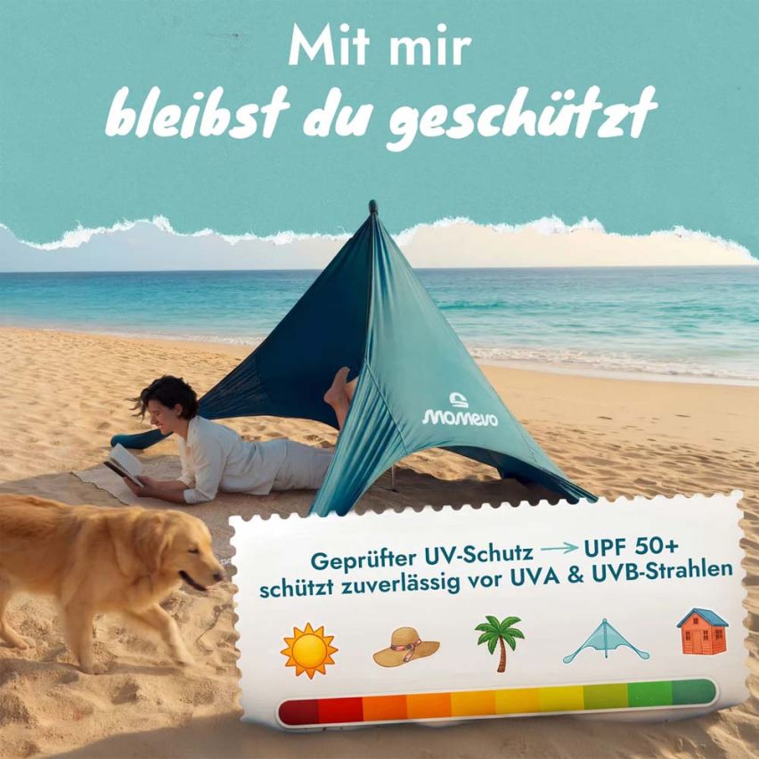 momevo Sunsail Tipi Strandzelt Sonnensegel UPF50+ petrolblau